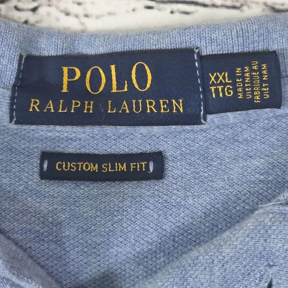 Polo Ralph Lauren Men's XXL Light Blue Custom  Slim Fit Short Sleeve Shirt